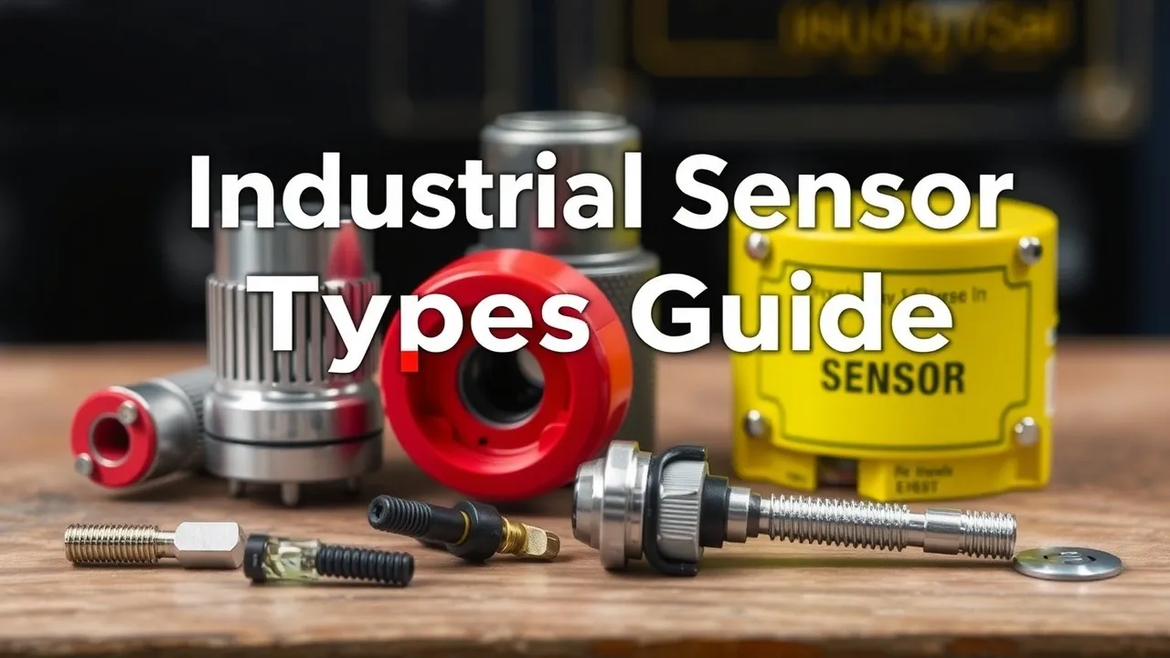 Infographic showing different types of industrial sensors used in automation, including temperature sensors, motion sensors, and more.