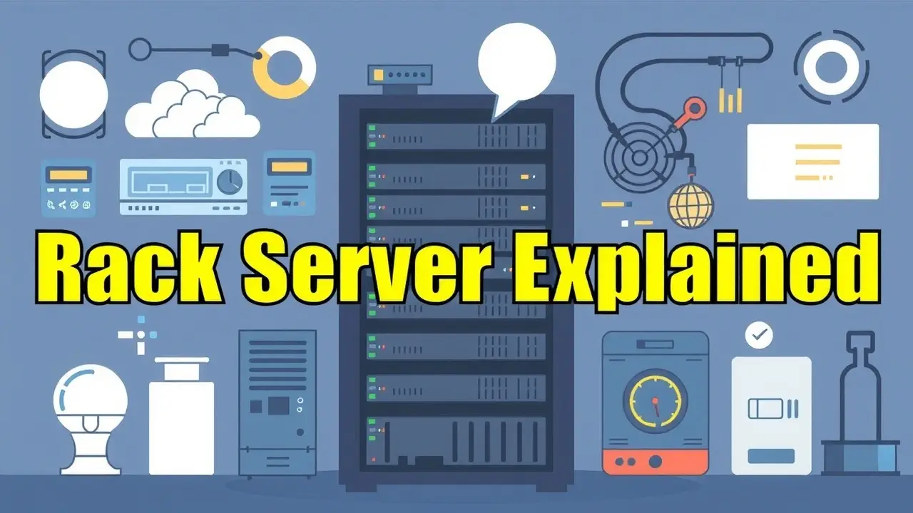 Diagram showing different types of server hardware, including rack servers, blade servers, tower servers, and cloud servers.