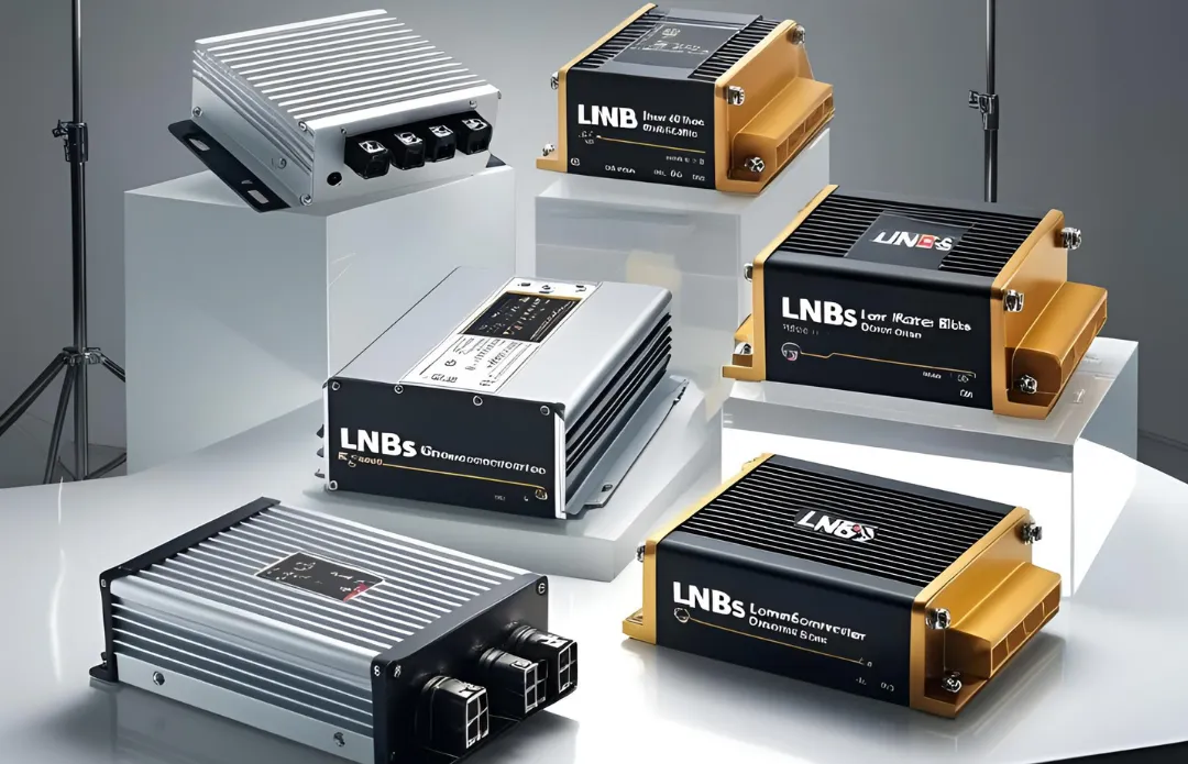Diagram showing different types of LNBs for satellite TV, including single, dual, quad, and octo LNBs, illustrating their connection and signal reception capabilities.