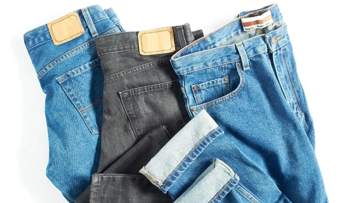 A variety of flattering jeans for pear-shaped bodies, including wide-leg and high-waisted styles.