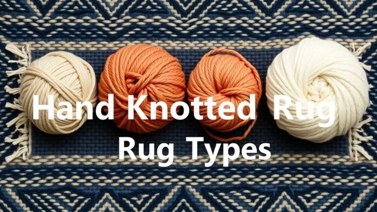 A comprehensive guide showcasing various types of rug weaves, including hand-knotted, tufted, Berber, Kilim, and Dhurrie rugs, highlighting their unique characteristics and styles.