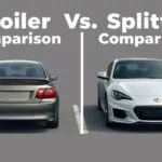 Lip spoiler vs splitter comparison chart showing aerodynamic differences, visual differences, suitable vehicle types, and performance benefits.