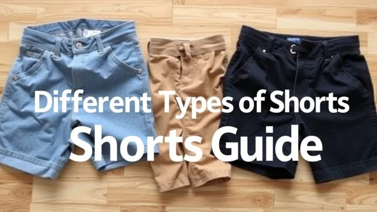 Infographic showing different types of shorts for men and women, including denim shorts, chino shorts, cargo shorts, athletic shorts, and dress shorts
