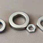 Chart of different lock washer types, sizes, and materials, including spring steel and stainless steel.
