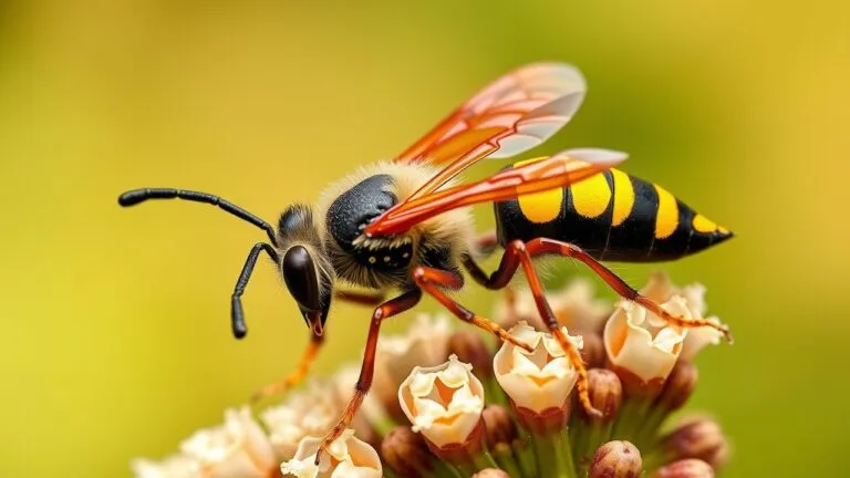 Close up of various solitary wasps, including mud daubers and digger wasps, showcasing their diverse colors and sizes.