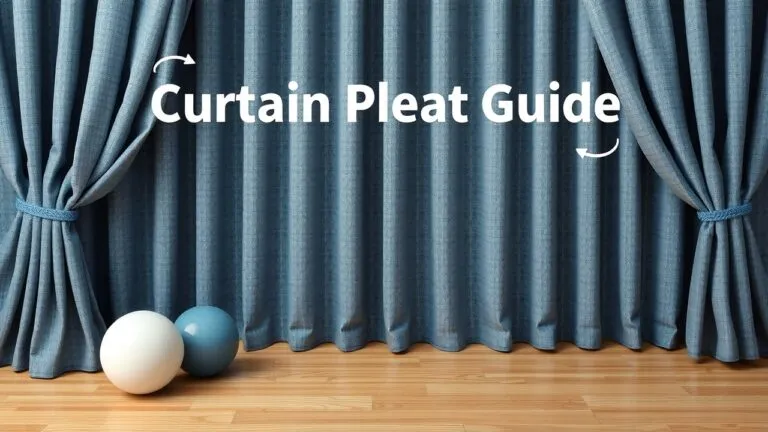 Different types of curtain pleats, including pinch pleats, grommets, and more, shown with examples and descriptions for various room styles and fabric types.