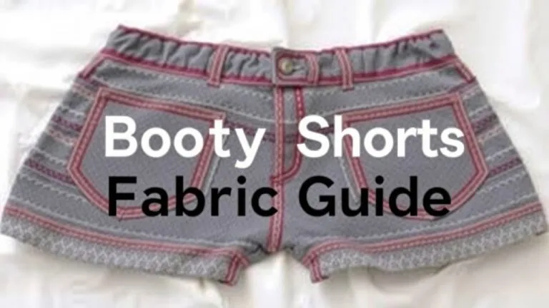 Infographic showing different types of fabrics used in booty shorts, including polyester, spandex, nylon, and more, highlighting their benefits for comfort and performance.