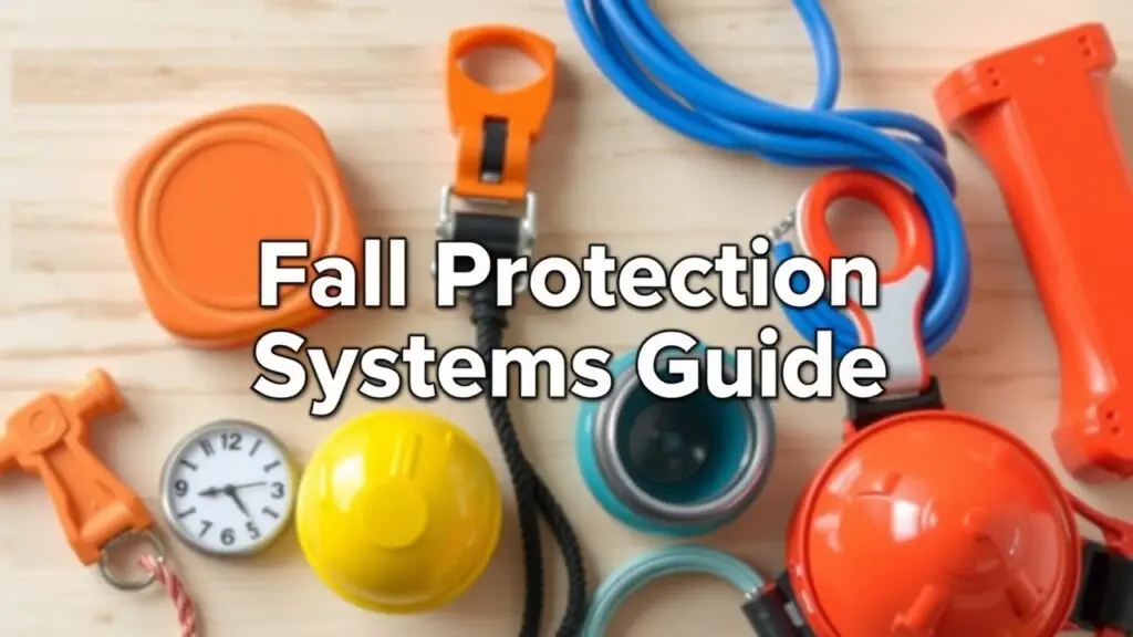 Infographic showing different types of fall protection systems, including fall arrest, fall restraint, and fall prevention systems, with examples.