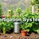 Infographic showing the benefits of using a fertigation system in agriculture, including improved water efficiency, precise nutrient application, reduced labor costs, and enhanced crop yields.