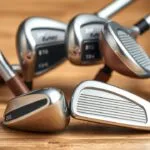 Different types of golf irons - blades, cavity backs, and more, displayed for comparison.