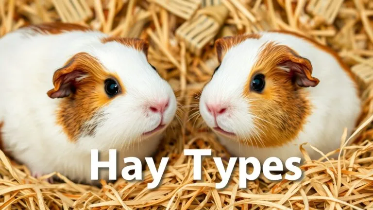 Close-up of different types of hay for guinea pigs, including timothy hay and alfalfa hay.