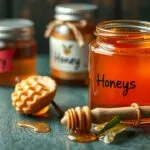 Chart of unique regional honey varieties including Manuka, Buckwheat, Acacia, Leatherwood, and Sourwood honey, highlighting their flavor profiles, colors, and health benefits.