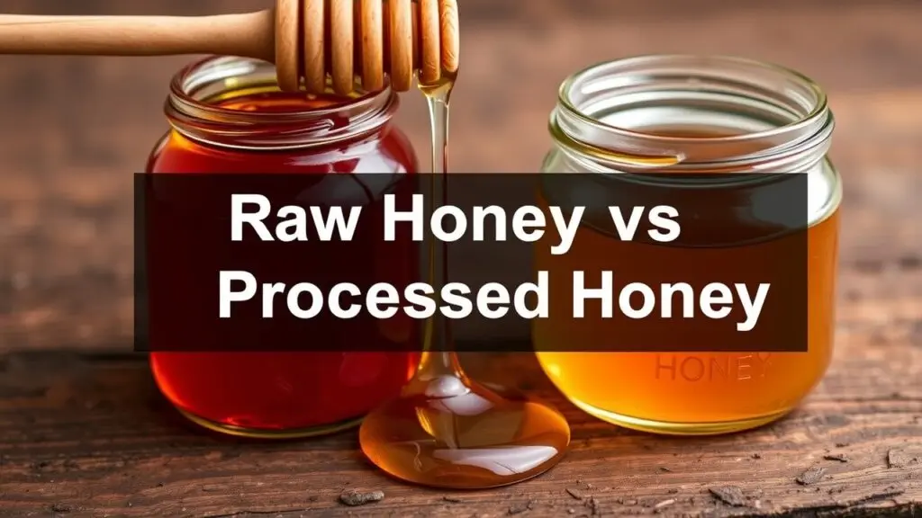 Raw honey vs processed honey comparison chart showing differences in taste, texture, aroma, and health benefits.