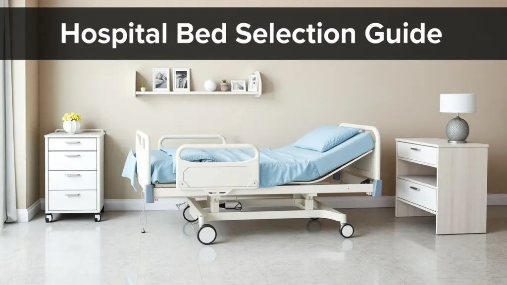 Infographic showing different types of hospital beds, their features, and cost considerations, along with tips for choosing the right bed for home care and fall prevention strategies.
