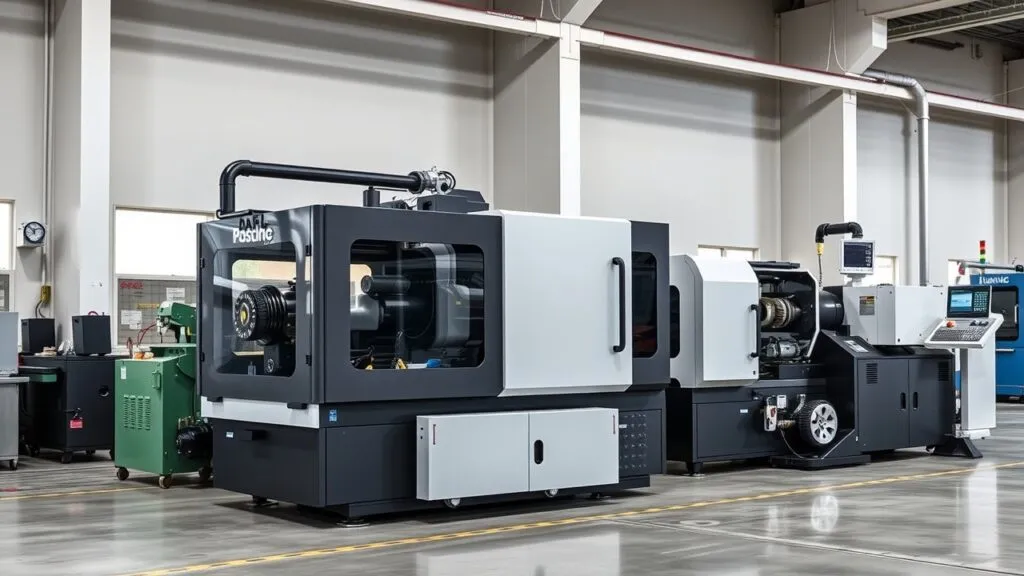 Hydraulic, all-electric, and servo-hydraulic injection molding machines comparison chart.
