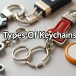 Various types of keychains including metal, PVC, leather, plastic, and wood keychains.