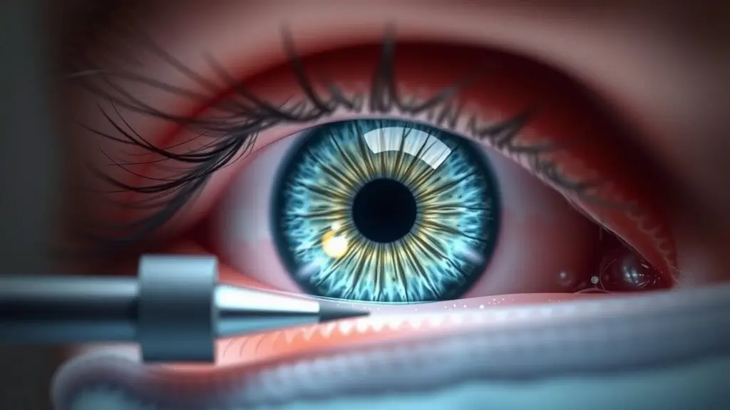 LASIK eye surgery procedure diagram showing steps of corneal flap creation and laser reshaping.