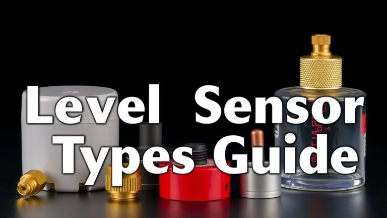 Infographic showing different types of level sensors, including point level sensors (float switches, capacitive sensors, ultrasonic sensors) and continuous level sensors (radar, hydrostatic pressure, capacitance). Factors to consider when choosing a level sensor are also shown, such as media type, environment, cost, and installation constraints.