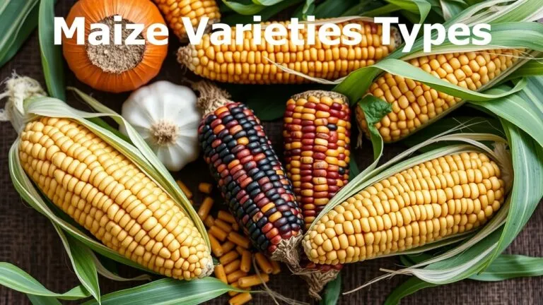 Different types of maize corn, including sweet corn, field corn, dent corn, flint corn, and popcorn, showcasing their unique characteristics and uses.