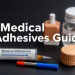 Infographic showing different types of medical adhesives, including epoxies, polyurethanes, and their applications.