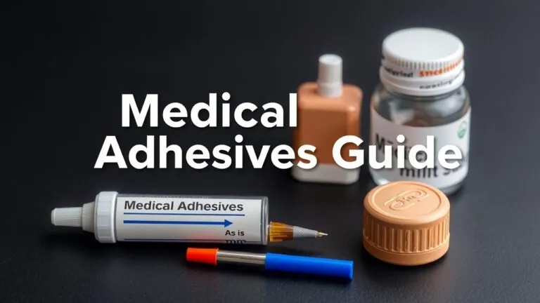 Infographic showing different types of medical adhesives, including epoxies, polyurethanes, and their applications.