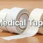Different types of medical tapes, including wound dressing tape, first aid tape, and surgical dressings, shown for various applications and uses.