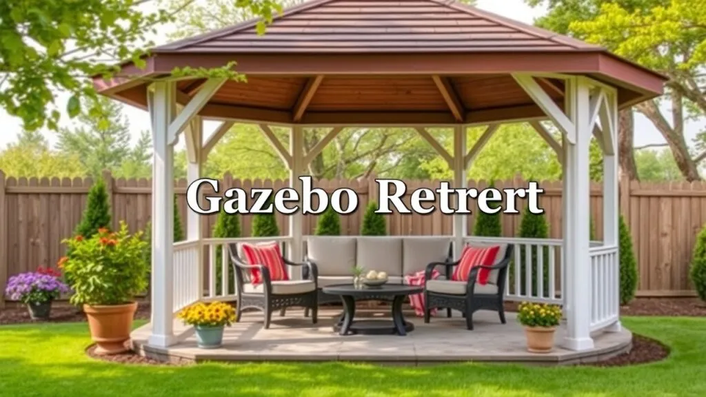 A beautiful wooden gazebo in a backyard setting, providing shade and a relaxing outdoor space.