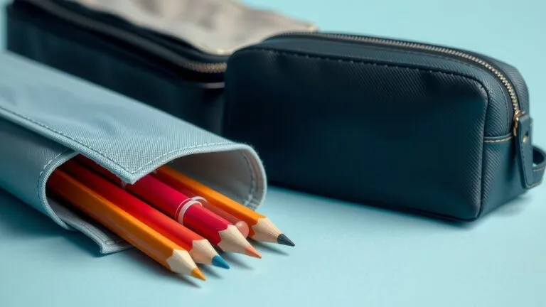 Comparison of different pencil case types, including zippered, mesh, and other organizer options. Variety of pencil cases shown with pencils and pens inside.