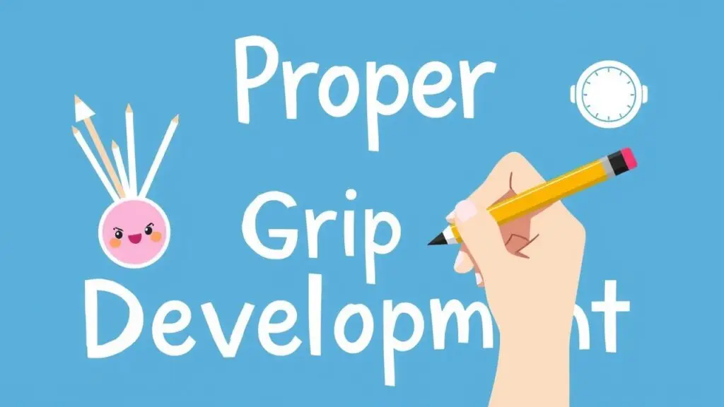 Child demonstrating proper tripod pencil grip, showing correct finger placement and hand position for comfortable and effective writing.