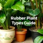 Various types of rubber plants, including popular Ficus varieties, showcased in a guide for indoor gardening.