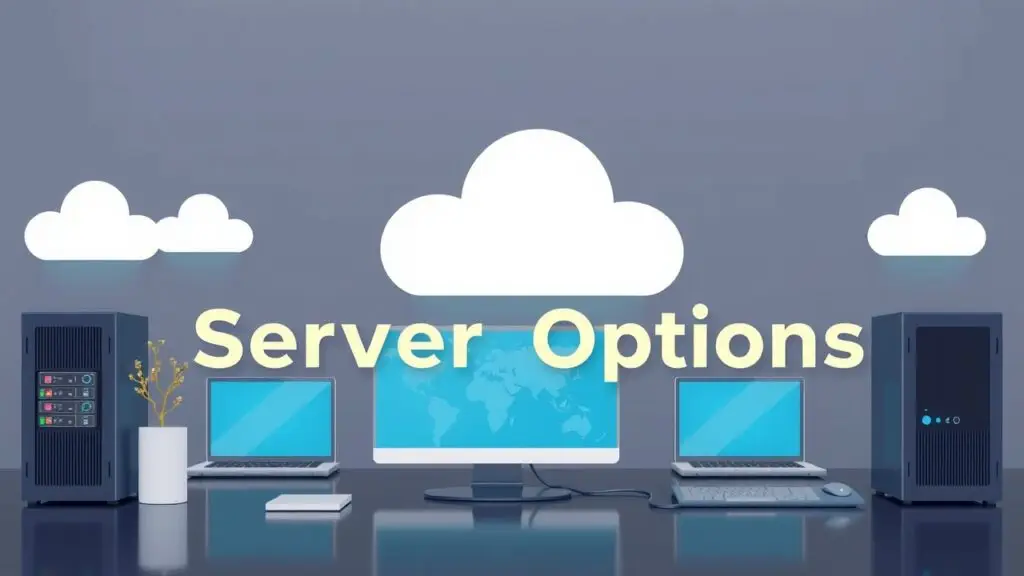 Comparison chart of on-premises, remote, public cloud, private cloud, and hybrid cloud server hosting, highlighting advantages and disadvantages of each.
