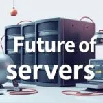 Future of servers infographic showing key trends - serverless computing, edge computing, and hardware/software evolution.