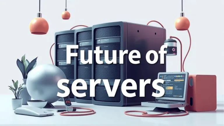 Future of servers infographic showing key trends - serverless computing, edge computing, and hardware/software evolution.