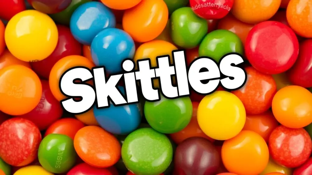 A colorful assortment of Skittles candies, showcasing original, tropical, and limited-edition flavors.