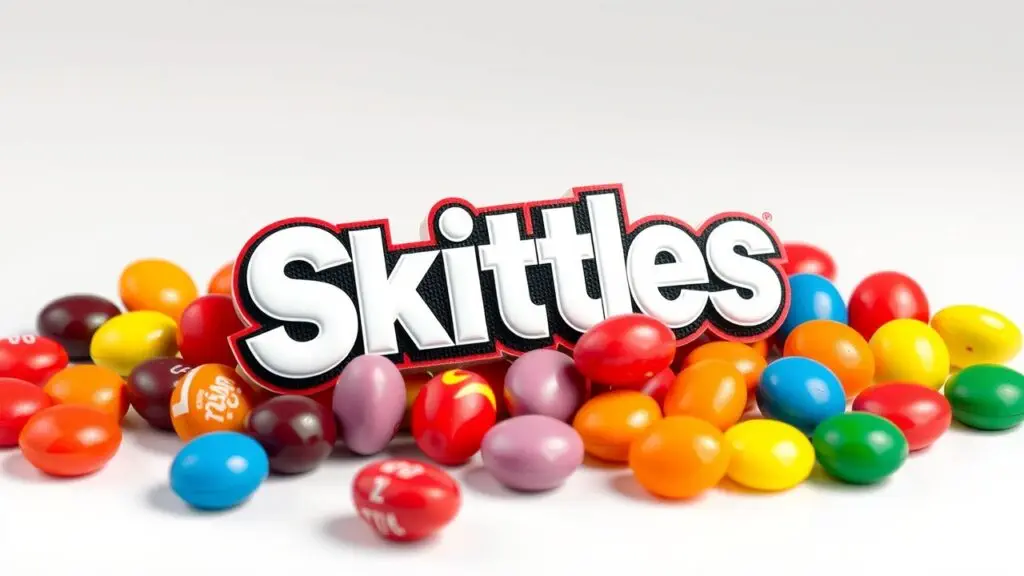 A colorful assortment of Skittles candies, showcasing original, tropical, and limited-edition varieties.