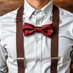 Man wearing suspenders with a suit, various suspender styles for different occasions.
