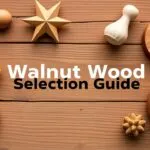 Different types of walnut wood showing color and grain variations, including American black walnut, English walnut, Claro walnut, and Bastogne walnut. Ideal for woodworking projects, furniture, and cabinetry.