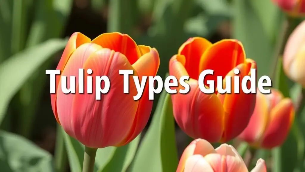 Colorful tulips of various types and shapes in a garden.
