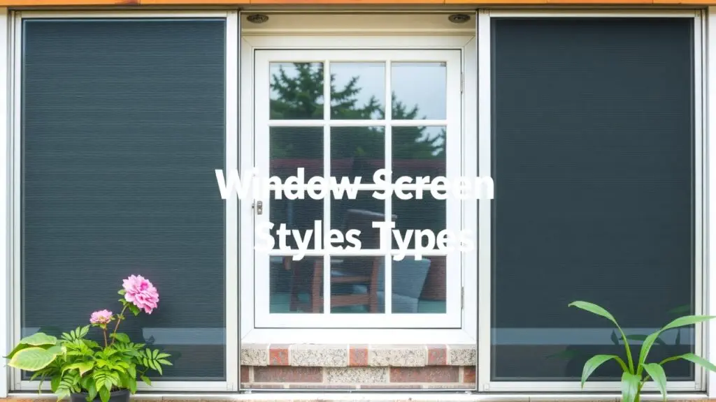 Different types of window screens, including retractable, magnetic, pleated, fixed, and sliding screens, shown in a comparative view.