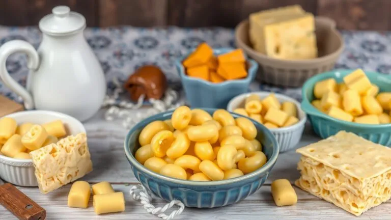 Various types of macaroni and cheese, from classic to creative recipes, showcasing different toppings, cheeses, and styles.
