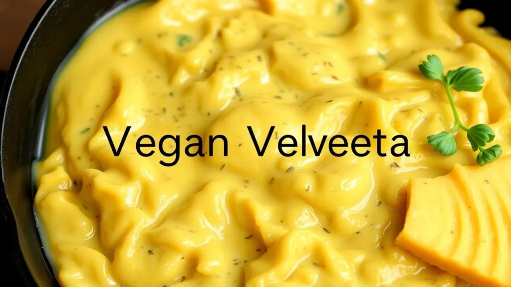 Vegan Velveeta skillet recipe with vegetables and creamy cashew cheese sauce.