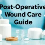 Post-operative wound care guide showing clean, clean-contaminated, contaminated, and dirty/infected wound types and their respective treatments.