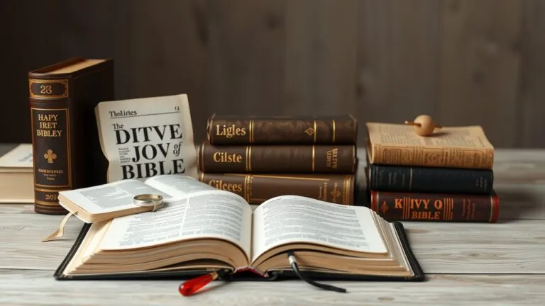 Infographic showing different Bible translations, their publication years, and key features, including KJV, NIV, ESV, and NLT.