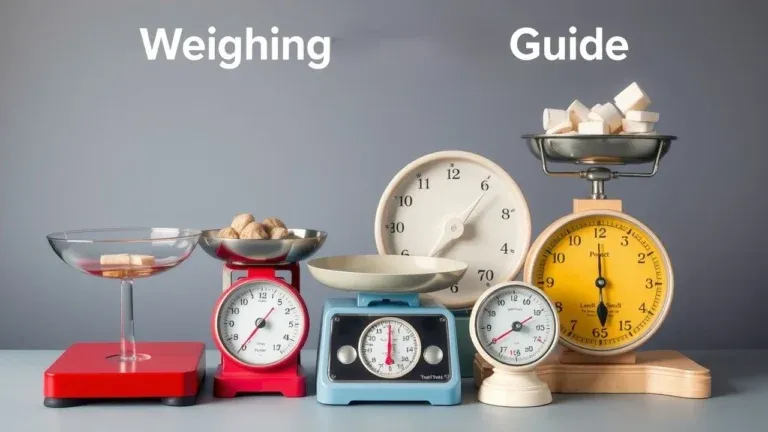 Infographic showing different types of weighing scales, including mechanical, digital, platform, kitchen, and bathroom scales, with descriptions and typical use cases.