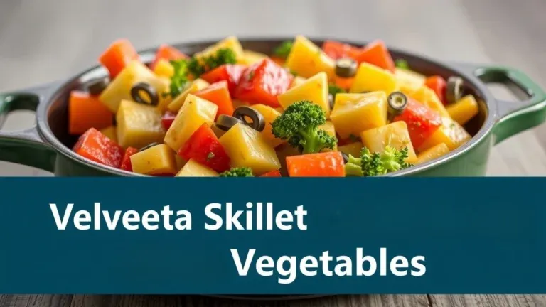 Colorful vegetables like bell peppers, onions, broccoli, spinach, and corn in a cheesy Velveeta skillet.