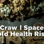 Health risks associated with crawl space mold infestation, including specific mold types like Cladosporium, Aspergillus, Penicillium, and Stachybotrys chartarum (black mold), and their effects on vulnerable populations such as children, the elderly, and immunocompromised individuals. Symptoms of mold exposure and mycotoxin information are also included.