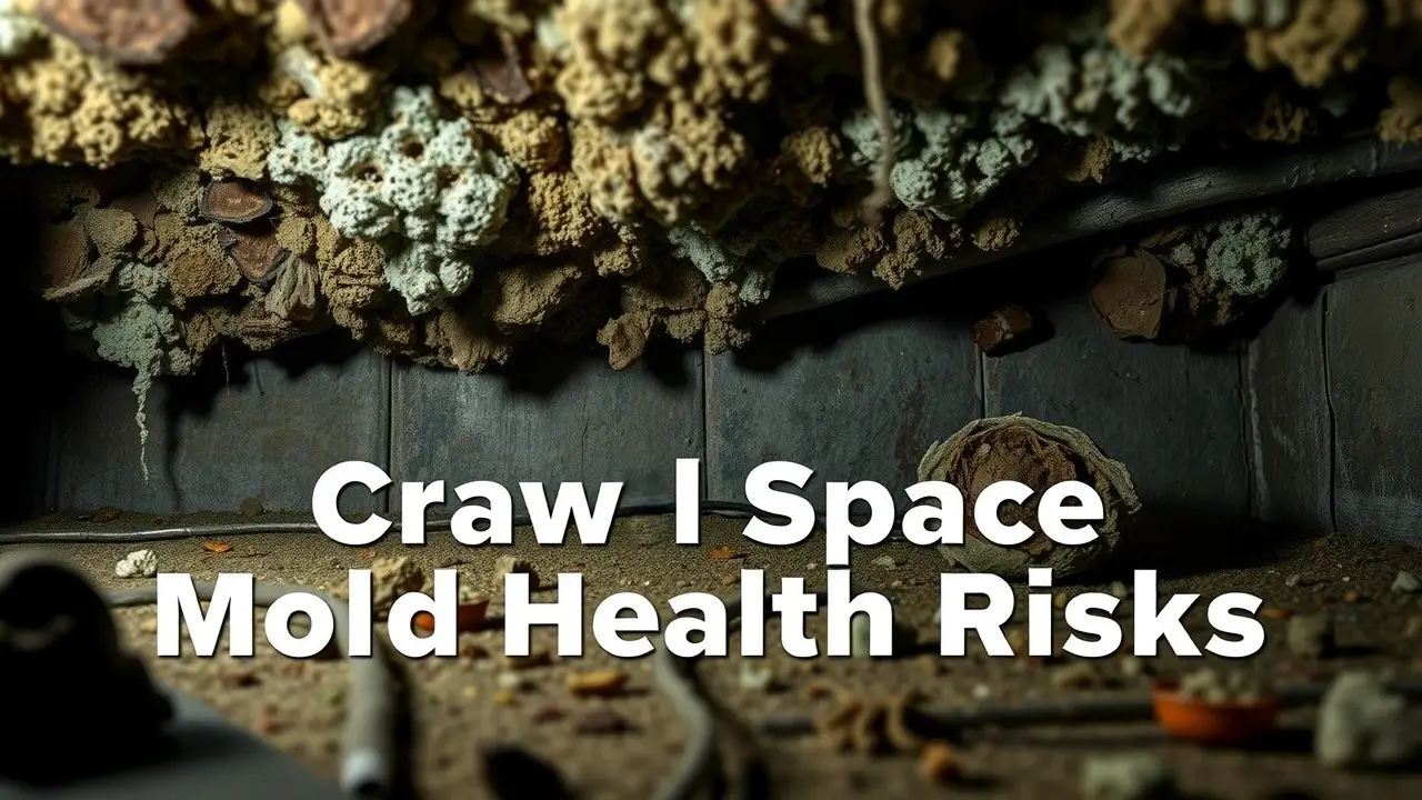 Health risks associated with crawl space mold infestation, including specific mold types like Cladosporium, Aspergillus, Penicillium, and Stachybotrys chartarum (black mold), and their effects on vulnerable populations such as children, the elderly, and immunocompromised individuals. Symptoms of mold exposure and mycotoxin information are also included.