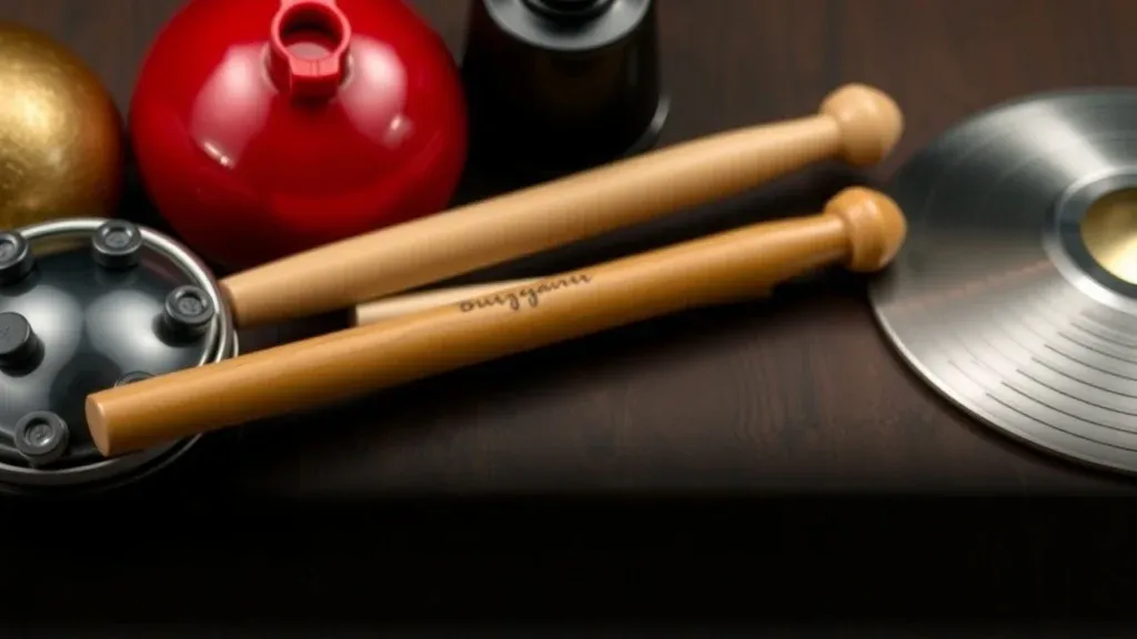 Different types of drumsticks for drumming, including wood, nylon, metal, and plastic, with descriptions of their uses and benefits.