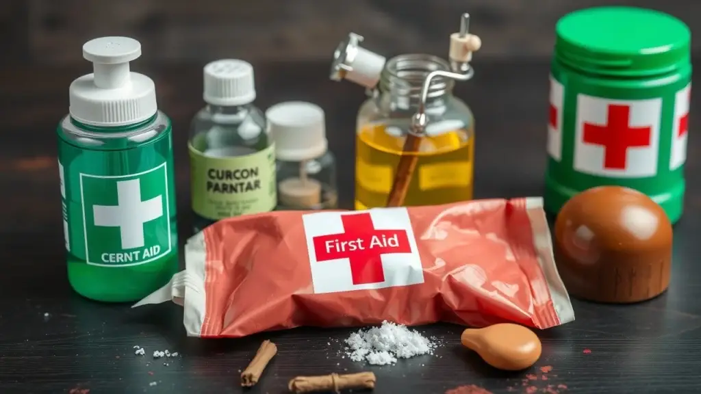First aid treatment for burns showing steps to cool the burn with water, remove clothing if possible, and cover with a sterile dressing.