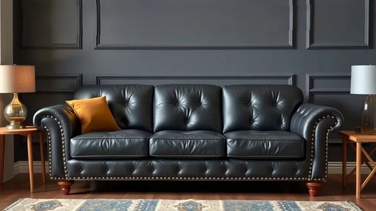 Comparison chart of full grain, top grain, bonded leather, and faux leather sofas, highlighting their durability, cost, and appearance.